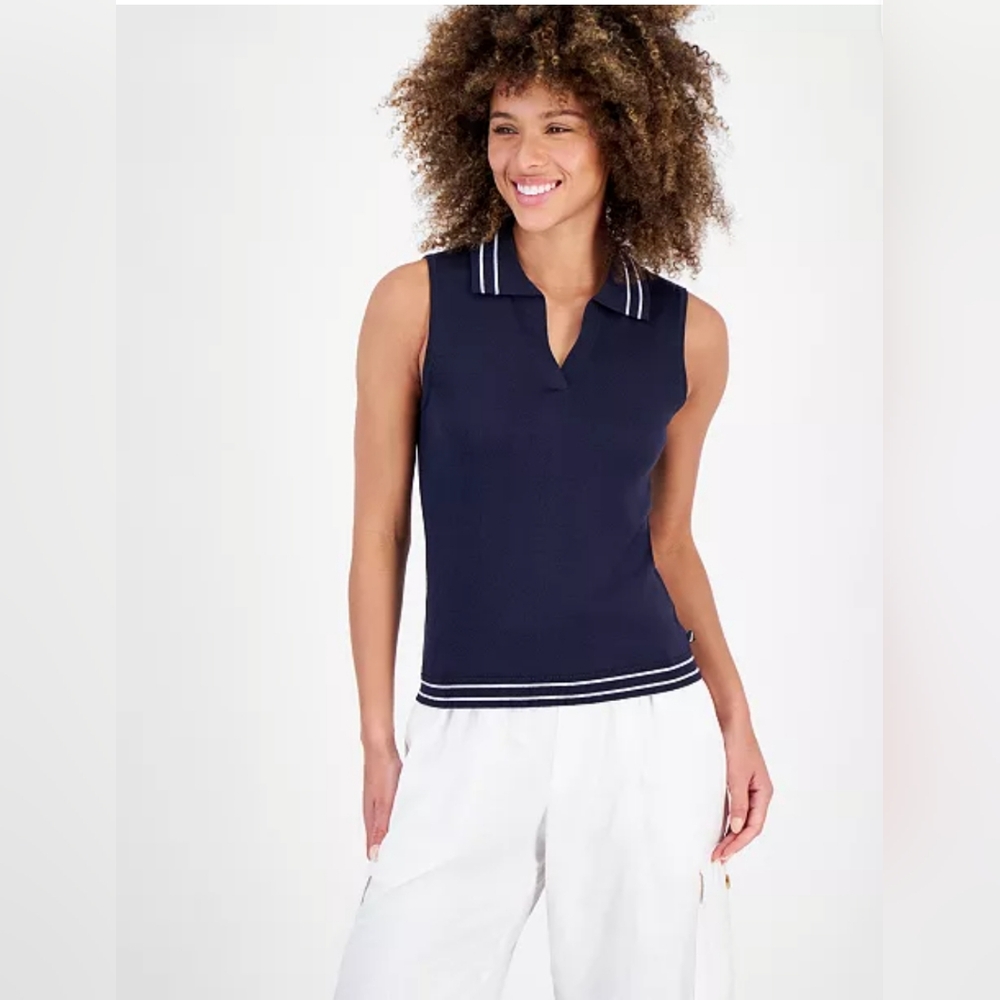 Nautica Jeans Women's Sleeveless Johnny Collar Top Size L